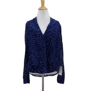 L'agence Blouse Women M Medium Indigo Silk Blend Velvet Drape Front Leopard